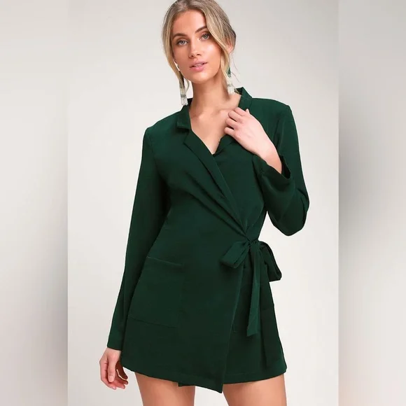 Lulus Hollywood Nights Forest Green Blazer Romper – Size M - NWT - Picture 2 of 8
